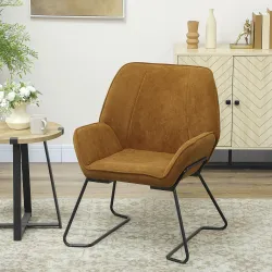 Butaca de Salón con Asiento Ancho y Acolchado Tapizado en Terciopelo Patas de Metal Sillón para Salón Marrón - Ogal.Es