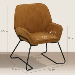 Butaca de Salón con Asiento Ancho y Acolchado Tapizado en Terciopelo Patas de Metal Sillón para Salón Marrón - Ogal.Es