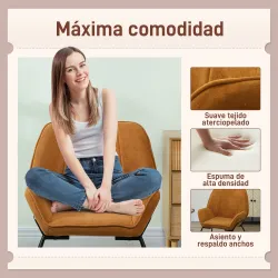 Butaca de Salón con Asiento Ancho y Acolchado Tapizado en Terciopelo Patas de Metal Sillón para Salón Marrón - Ogal.Es