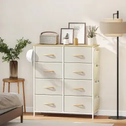 Cajonera de Tela Cómoda con 8 Cajones 4 Bolsillos Laterales 2 Ganchos y Estructura de Acero Beige - Ogal.Es