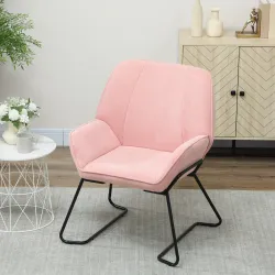 Butaca de Salón con Asiento Ancho y Acolchado Tapizado en Terciopelo Patas de Metal Sillón para Salón Rosa - Ogal.Es