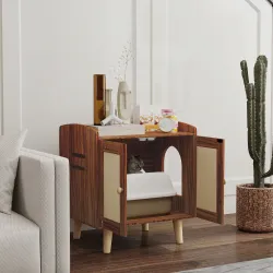 Mueble Arenero para Gatos Mesa Auxiliar con Puertas con Esteras de Sisal para Salón Dormitorio 55x43x59,6 cm Marrón - Ogal.Es
