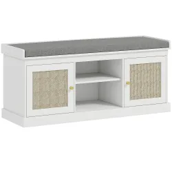 Banco Zapatero con Puertas Frentes de Ratán Estantes Ajustables y Abiertos para Entrada Dormitorio 105x35x47 cm ... - Ogal.Es