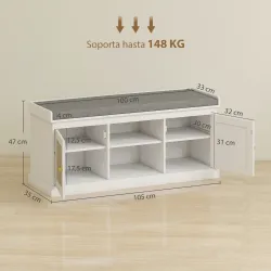 Banco Zapatero con Puertas Frentes de Ratán Estantes Ajustables y Abiertos para Entrada Dormitorio 105x35x47 cm ... - Ogal.Es