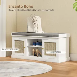 Banco Zapatero con Puertas Frentes de Ratán Estantes Ajustables y Abiertos para Entrada Dormitorio 105x35x47 cm ... - Ogal.Es