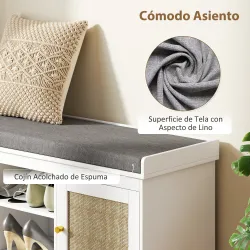Banco Zapatero con Puertas Frentes de Ratán Estantes Ajustables y Abiertos para Entrada Dormitorio 105x35x47 cm ... - Ogal.Es