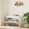 Banco Zapatero Boho con Asiento Acolchado Puerta de Ratán Cajón Abatible Estante Ajustable 8 Pares 80x26x47,5 cm... - Ogal.Es