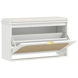 Banco Zapatero Boho con Asiento Acolchado Puerta de Ratán Cajón Abatible Estante Ajustable 8 Pares 80x26x47,5 cm... - Ogal.Es