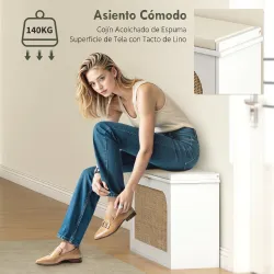 Banco Zapatero Boho con Asiento Acolchado Puerta de Ratán Cajón Abatible Estante Ajustable 8 Pares 80x26x47,5 cm... - Ogal.Es