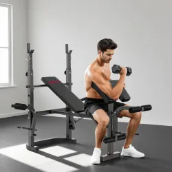 Banco de Musculación con Soporte para Barra Ajustable Extensión de Piernas Curl de Predicador y Mariposa para Gi... - Ogal.Es