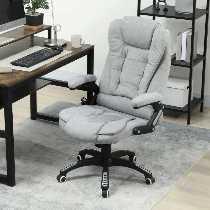 Silla Oficina con Masaje de 6 Puntos con Función Basculante con Calefacción Altura Ajustable 65x71x110-120 cm Gris - Ogal.Es