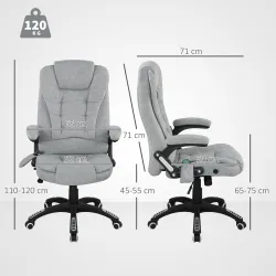Silla Oficina con Masaje de 6 Puntos con Función Basculante con Calefacción Altura Ajustable 65x71x110-120 cm Gris - Ogal.Es