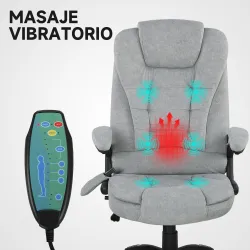 Silla Oficina con Masaje de 6 Puntos con Función Basculante con Calefacción Altura Ajustable 65x71x110-120 cm Gris - Ogal.Es