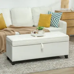 Banco de Almacenaje con 2 Bisagras de Seguridad Tapa Abatible para Dormitorio Salón 120x40x48 cm Crema - Ogal.Es