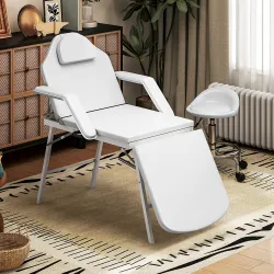 Camilla Masaje Plegable Portátil de 3 Zonas con Respaldo Ajustable Reposacabezas Reposabrazos 182x82x68 cm Blanco - Ogal.Es