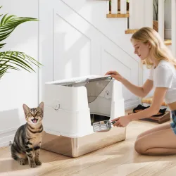 Arenero para Gatos de Acero Inoxidable XL con Tapa Abatible Laterales Altos Pala Fácil de Limpiar Antifugas Gris... - Ogal.Es