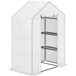 Invernadero de Exterior con 6 Estantes Puerta Enrollable Cubierta de PE y Marco de Acero 143x74x190 cm Blanco - Ogal.Es
