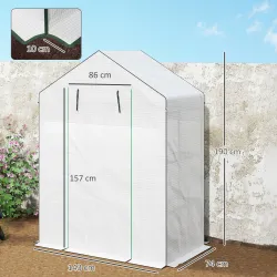 Invernadero de Exterior con 6 Estantes Puerta Enrollable Cubierta de PE y Marco de Acero 143x74x190 cm Blanco - Ogal.Es