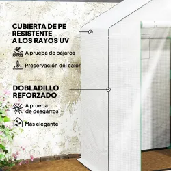 Invernadero de Exterior con 6 Estantes Puerta Enrollable Cubierta de PE y Marco de Acero 143x74x190 cm Blanco - Ogal.Es