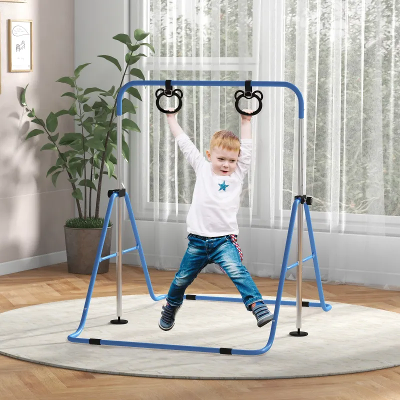 Barra de Gimnasia para Niños con Altura Ajustable en 5 Niveles y Anillos Entrenamiento de Gimnasia Plegable en C... - Ogal.Es