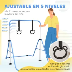 Barra de Gimnasia para Niños con Altura Ajustable en 5 Niveles y Anillos Entrenamiento de Gimnasia Plegable en C... - Ogal.Es