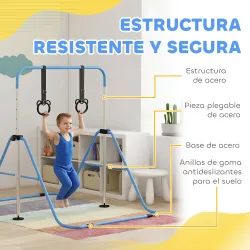 Barra de Gimnasia para Niños con Altura Ajustable en 5 Niveles y Anillos Entrenamiento de Gimnasia Plegable en C... - Ogal.Es