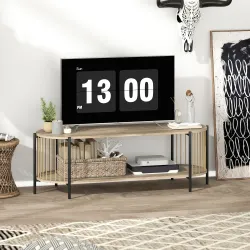 Mueble de TV Estilo Bohemio hasta 55 Pulgadas con Diseño en Cuerda de Papel y 2 Estantes Abiertos 124x43,5x41 cm... - Ogal.Es