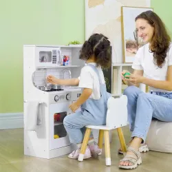 Cocina para Niños de +3 Años con Accesorios para Cocinar Pizarra Máquina de Hielo y Teléfono 83,8x26,8x81 cm Blanco - Ogal.Es