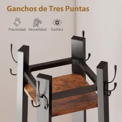 Perchero de Pie de 4 Niveles con 4 Estantes 8 Ganchos con Estructura Metálica para Colgar Ropa Sombrero Marrón R... - Ogal.Es