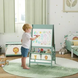 Pizarra Infantil Caballete 3 en 1 Caballete de Pintura para Niños de Doble Cara con Rollo de Papel y Cestas Verde - Ogal.Es