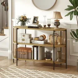 Mesa de Consola con Cuerda de Papel Trenzada a Mano Marco de Acero Estilo Bohemio 124x43,5x80 cm Natural - Ogal.Es