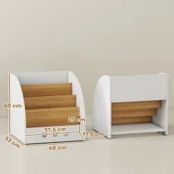 Estantería Infantil para Juguetes 4 Niveles para la Habitación Infantil Sala de Juegos 60x53x60 cm Blanco y Natural - Ogal.Es