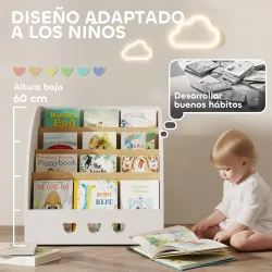 Estantería Infantil para Juguetes 4 Niveles para la Habitación Infantil Sala de Juegos 60x53x60 cm Blanco y Natural - Ogal.Es