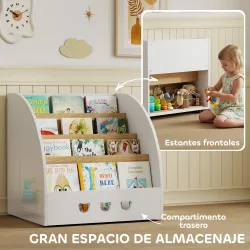 Estantería Infantil para Juguetes 4 Niveles para la Habitación Infantil Sala de Juegos 60x53x60 cm Blanco y Natural - Ogal.Es