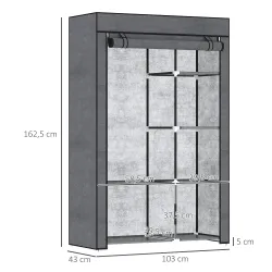 Armario de Tela Plegable Ropero Portátil con 6 Estantes y 1 Barra de Colgar para Dormitorio 103x43x162,5cm Gris ... - Ogal.Es