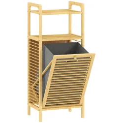 Armario de Baño Estrecho de Bambú con 2 Estantes Abiertos Cesto Extraíble y Diseño con Listones 40x30x95 cm Natural - Ogal.Es