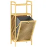 Armario de Baño Estrecho de Bambú con 2 Estantes Abiertos Cesto Extraíble y Diseño con Listones 40x30x95 cm Natural - Ogal.Es