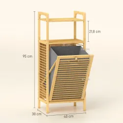 Armario de Baño Estrecho de Bambú con 2 Estantes Abiertos Cesto Extraíble y Diseño con Listones 40x30x95 cm Natural - Ogal.Es
