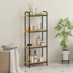 Estantería de Baño de Bambú con 4 Baldas Abiertas Diseño de Lamas y Estructura de Acero 41,5x21,5x106 cm Natural - Ogal.Es