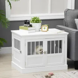 Jaula para Perros Pequeños Mesa Auxiliar Moderna con 3 Puertas Francés con Cierre Magnético 78x53x59,3 cm Blanco - Ogal.Es