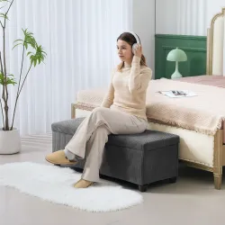 Banco Almacenaje Capacidad de 84 L 112x42x40 cm Tapizado en Pana Pie de Cama para Sala de Estar Dormitorio Gris - Ogal.Es
