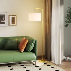 Lámpara de Pie Moderna con Pantalla de Lino Sintético Lámpara de Lectura para Salón 64x38x163,5 cm Blanco y Dorado - Ogal.Es