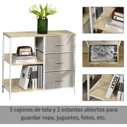 Cajonera de Tela Cómoda de Tela con 3 Cajones Plegables y 2 Estantes Abiertos 80x29x71 cm Natural y Gris Claro - Ogal.Es