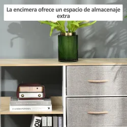 Cajonera de Tela Cómoda de Tela con 3 Cajones Plegables y 2 Estantes Abiertos 80x29x71 cm Natural y Gris Claro - Ogal.Es