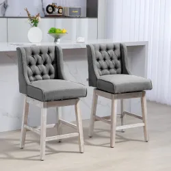 Juego de 2 Taburetes de Bar con Respaldo Taburetes Altos de Cocina Giratorios 180° Patas de Madera 46x57x101 cm ... - Ogal.Es