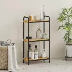 Estantería de Baño de Bambú con 3 Baldas Abiertas Diseño de Lamas y Estructura de Acero 41,5x21,5x77,5 cm Natural - Ogal.Es