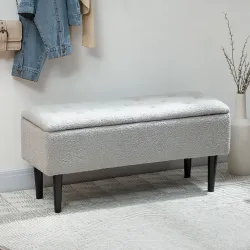 Banco Almacenaje Plegable Capacidad de 57 L 95x38x45 cm Tapizado en Borreguito Pie de Cama para Salón Dormitorio... - Ogal.Es
