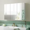 Armario de Baño con Espejo Armario de Pared con 3 Puertas Estantes Ajustables 91,5x11,5x65 cm Blanco - Ogal.Es