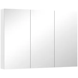 Armario de Baño con Espejo Armario de Pared con 3 Puertas Estantes Ajustables 91,5x11,5x65 cm Blanco - Ogal.Es