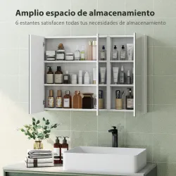 Armario de Baño con Espejo Armario de Pared con 3 Puertas Estantes Ajustables 91,5x11,5x65 cm Blanco - Ogal.Es